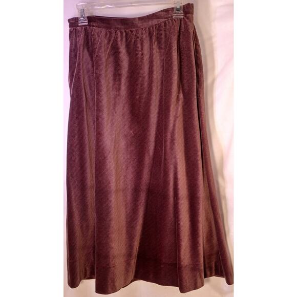 80s Vintage Velvet Midi Skirt Size Small Brown Micro Grid Pattern Old Money - Picture 2 of 8